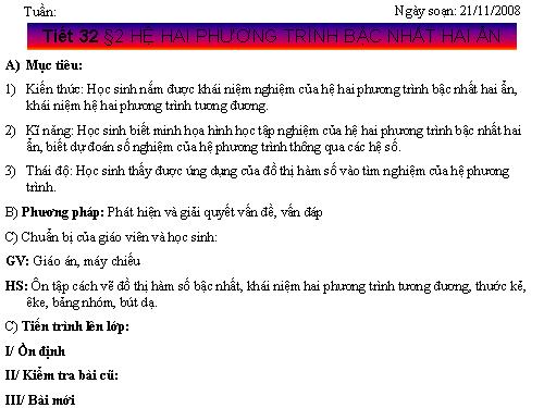 Chương III. §2. Hệ hai phương trình bậc nhất hai ẩn