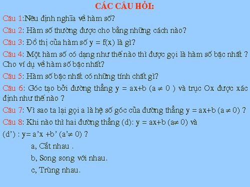 Ôn tập Chương II. Hàm số bậc nhất