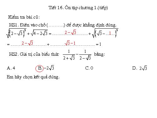 Ôn tập Chương I. Căn bậc hai. Căn bậc ba