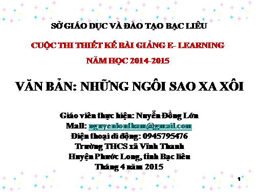 Bài giảng E-LEARNING của thầy Nguyễn Đồng Lớn tham gia thi thiết kế bài giảng vòng huyện năm học 2014-2015 và đạt giải nhì.