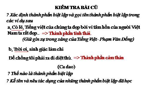 Bài 20. Các thành phần biệt lập (tiếp theo)