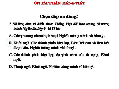 Bài 27. Ôn tập phần Tiếng Việt (Khởi ngữ, Các thành phần biệt lập,...)
