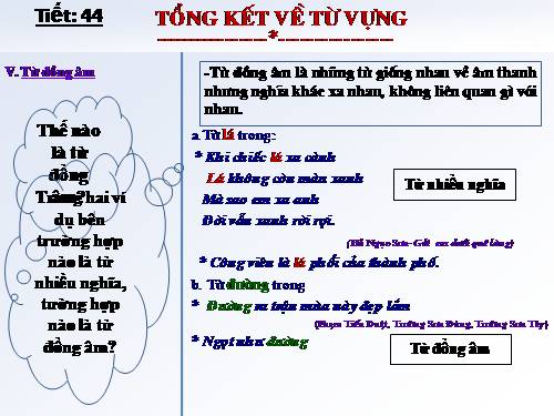Bài 9. Tổng kết về từ vựng (Từ đơn, từ phức,... từ nhiều nghĩa; Từ đồng âm,... trường từ vựng)