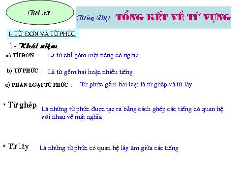 Bài 9. Tổng kết về từ vựng (Từ đơn, từ phức,... từ nhiều nghĩa; Từ đồng âm,... trường từ vựng)