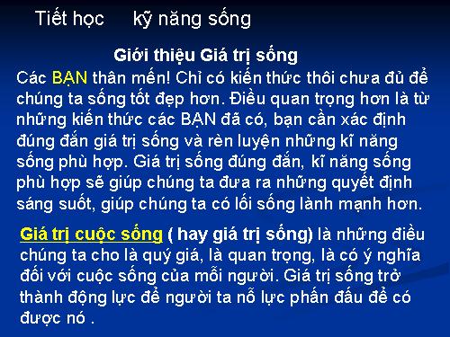 TIẾT HỌC KỸ NĂNG SỐNG