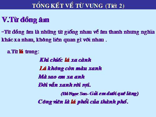 Bài 9. Tổng kết về từ vựng (Từ đơn, từ phức,... từ nhiều nghĩa; Từ đồng âm,... trường từ vựng)