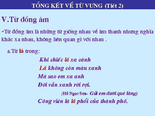 Bài 9. Tổng kết về từ vựng (Từ đơn, từ phức,... từ nhiều nghĩa; Từ đồng âm,... trường từ vựng)