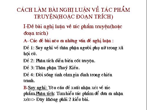 Bài 23. Cách làm bài nghị luận về tác phẩm truyện (hoặc đoạn trích)