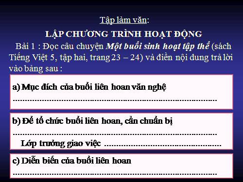 Tuần 20-21-23. Lập chương trình hoạt động