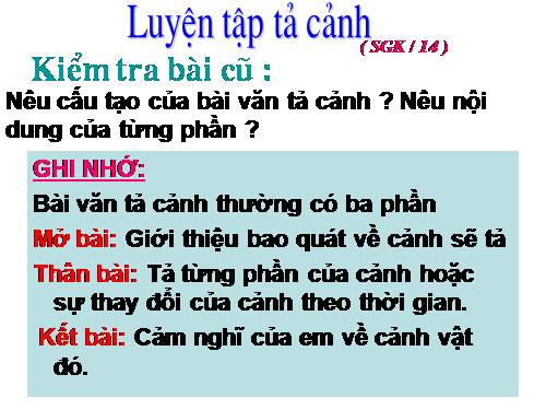 Tuần 1-2-3-4-6-7-8. Luyện tập tả cảnh