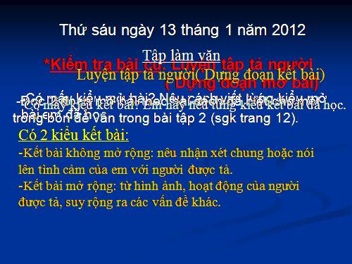 Tuần 19. Luyện tập tả người (Dựng đoạn kết bài)