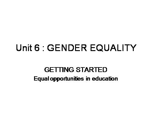 Unit 06. Gender Equality. Lesson 1. Getting started
