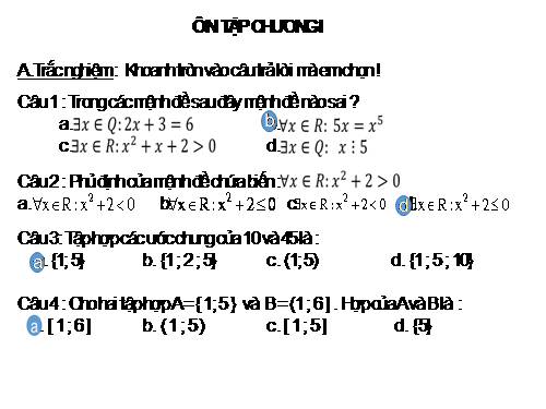 Ôn tập Chương I. Mệnh đề. Tập hợp