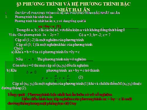 Chương III. §3. Phương trình và hệ phương trình bậc nhất nhiều ẩn