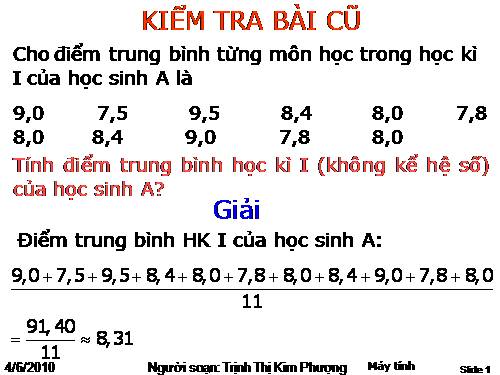 Chương V. §3. Số trung bình cộng. Số trung vị. Mốt