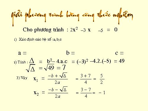 giai pt bac hai bang cong thuc nghiem