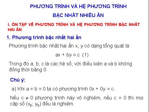 Chương III. §3. Phương trình và hệ phương trình bậc nhất nhiều ẩn