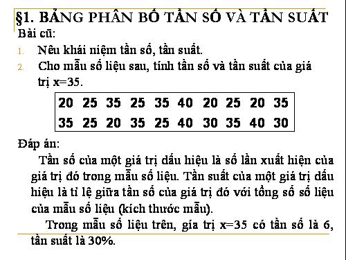 Chương V. §1. Bảng phân bố tần số và tần suất