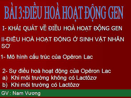 Bài 3. Điều hoà hoạt động gen