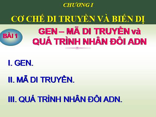 Bài 1. Gen, mã di truyền và quá trình nhân đôi ADN