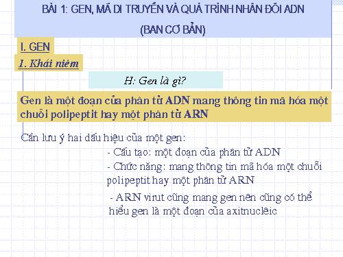 Bài 1. Gen, mã di truyền và quá trình nhân đôi ADN