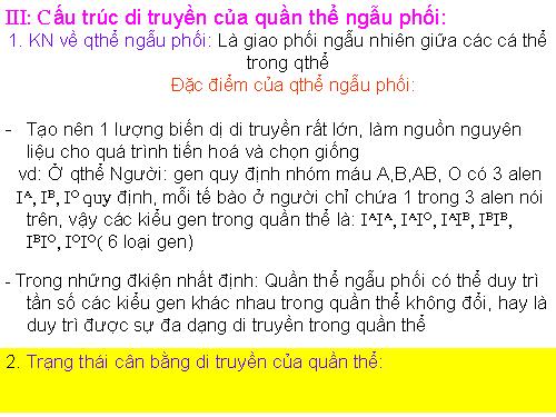 Bài 17. Cấu trúc di truyền của quần thể (tiếp theo)