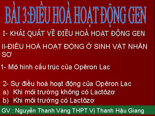 Bài 3. Điều hoà hoạt động gen