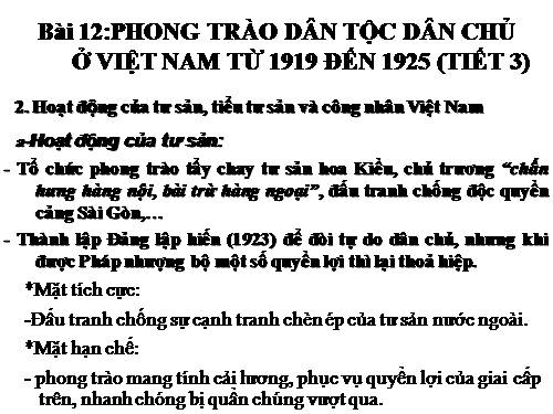 Bài 12. Phong trào dân tộc dân chủ ở Việt Nam từ năm 1919 đến năm 1925