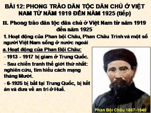 Bài 12. Phong trào dân tộc dân chủ ở Việt Nam từ năm 1919 đến năm 1925