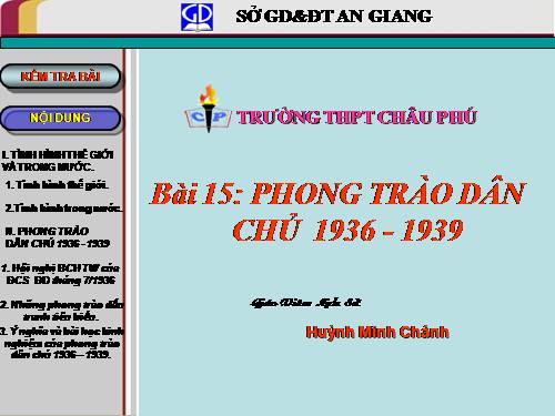 Bài 15. Phong trào dân chủ 1936 - 1939