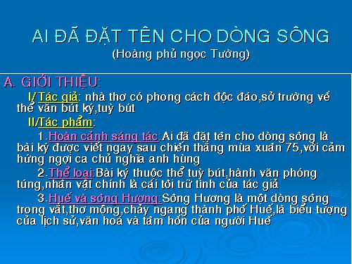 Tuần 17. Ai đã đặt tên cho dòng sông?