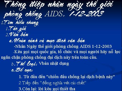 Tuần 6. Thông điệp nhân Ngày Thế giới phòng chống AIDS, 1 -12-2003