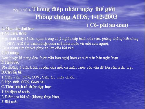 Tuần 6. Thông điệp nhân Ngày Thế giới phòng chống AIDS, 1 -12-2003