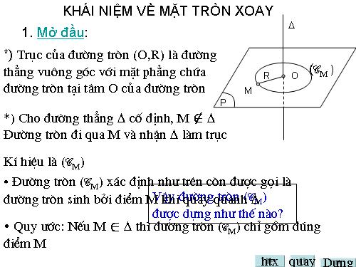 Chương II. §1. Khái niệm về mặt tròn xoay