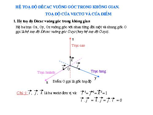 Chương III. §1. Hệ tọa độ trong không gian