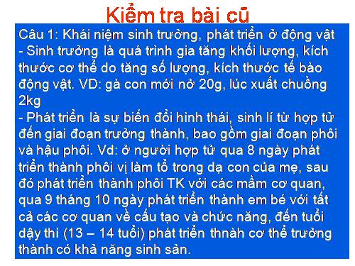 Bài 38. Các nhân tố ảnh hưởng đến sinh trưởng và phát triển ở động vật