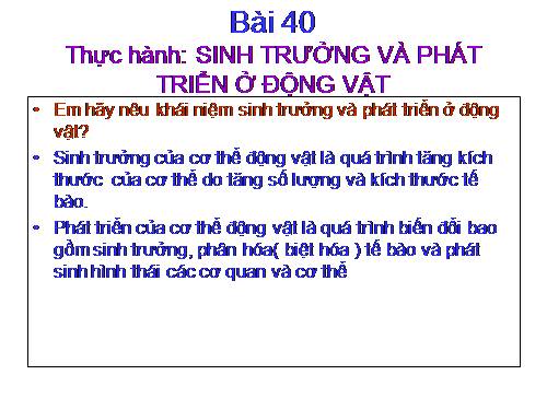 Bài 40. Thực hành: Xem phim về sinh trưởng và phát triển ở động vật