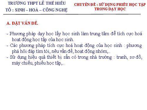 sử dụng phiếu học tập - sinh hoc11