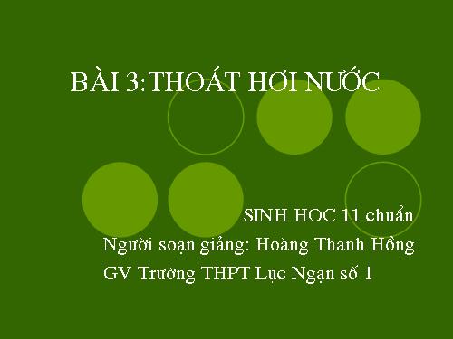 Bài 3. Thoát hơi nước