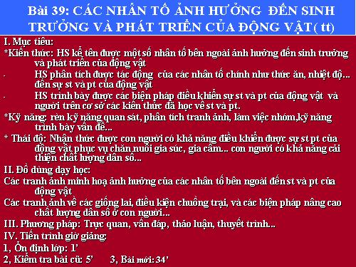 Bài 39. Các nhân tố ảnh hưởng đến sinh trưởng và phát triển ở động vật (tiếp theo)