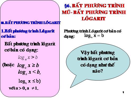 Chương II. §6. Bất phương trình mũ và bất phương trình lôgarit