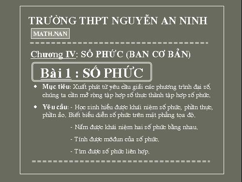 Chương IV. §1. Số phức