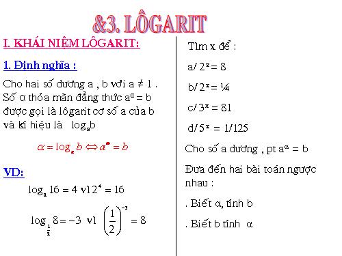 Chương II. §3. Lôgarit