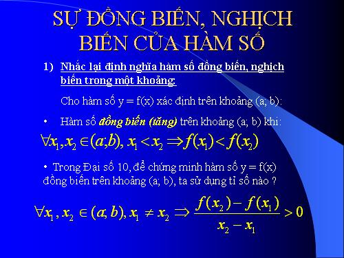 Chương I. §1. Sự đồng biến, nghịch biến của hàm số