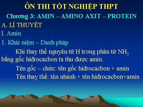 Ôn thi TNTHPT - Chương 3: Amin - Amino ãit