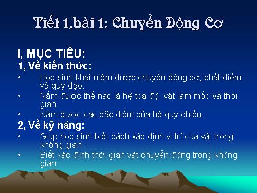 Bài 1. Chuyển động cơ