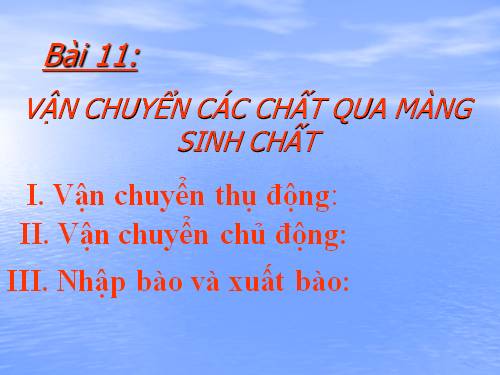 Bài 11. Vận chuyển các chất qua màng sinh chất