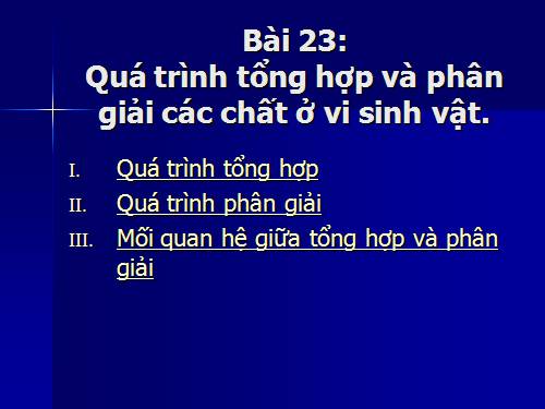 Bài 23. Quá trình tổng hợp và phân giải các chất ở vi sinh vật