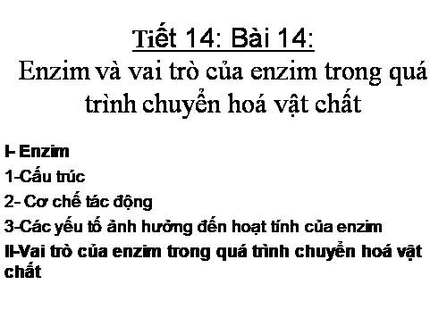 Bài 14. Enzim và vai trò của enzim trong quá trình chuyển hóa vật chất