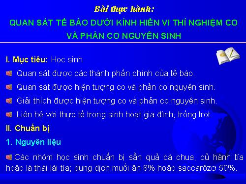 Bài 12. Thực hành: Thí nghiệm co và giảm co nguyên sinh